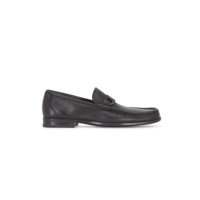 FERRAGAMO GRANDIOSO BLACK PEBBLED LEATHER BIT LOAFER 502999